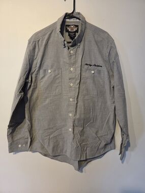 Harley-Davidson Men's Long Sleeve Button-Down Shirt - Light Gray/blue